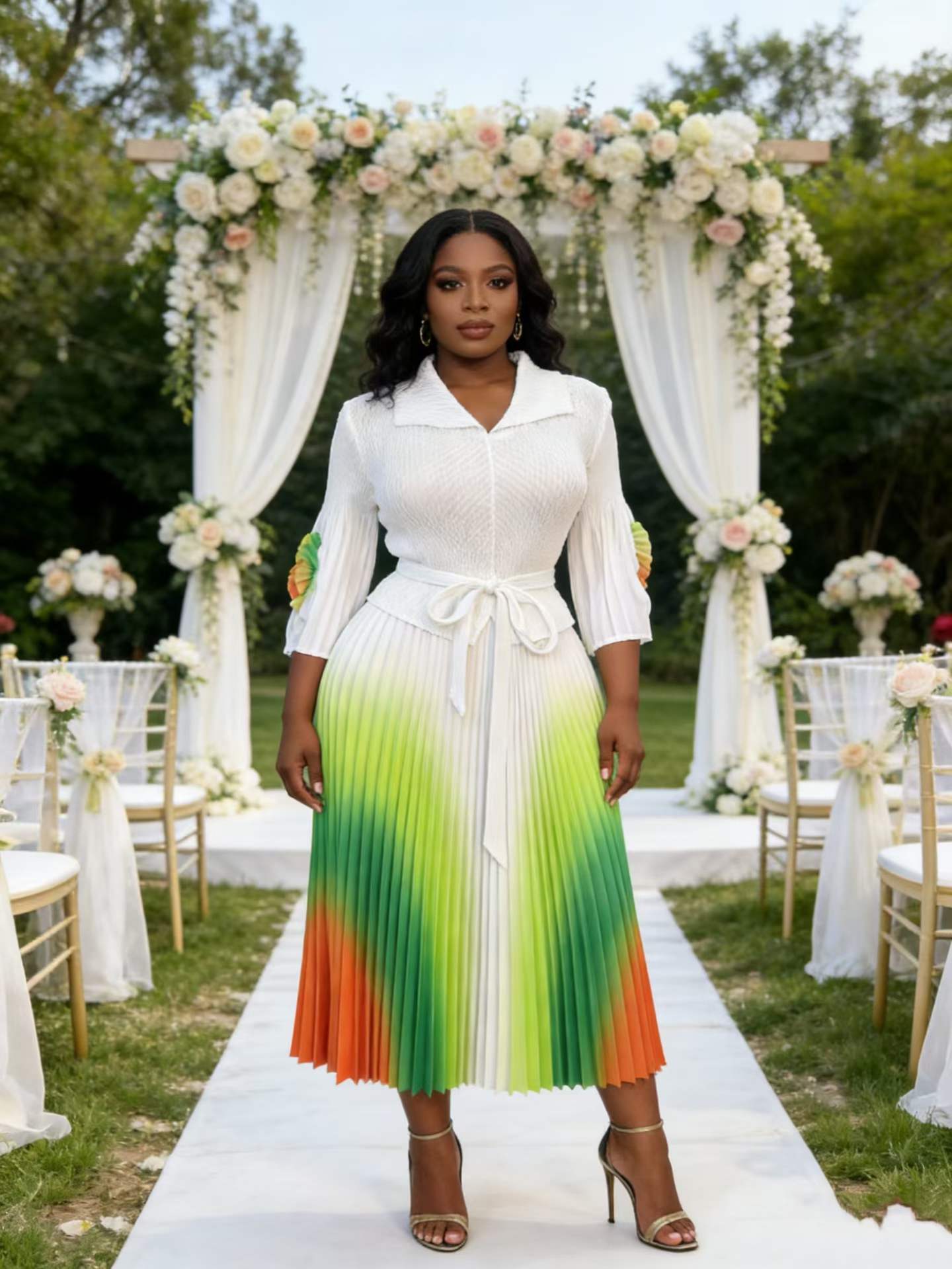 👗 Elegant Pleated Gradient Midi Dress