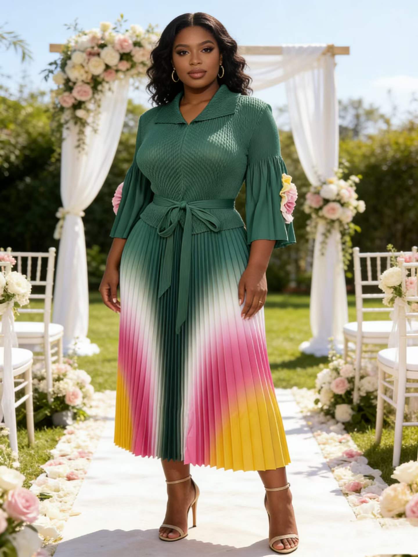 👗 Elegant Pleated Gradient Midi Dress