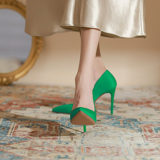 Elegant Green Pointed-Toe High Heel Pumps