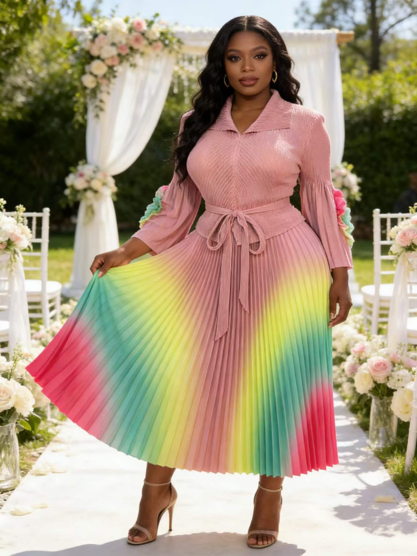 👗 Elegant Pleated Gradient Midi Dress