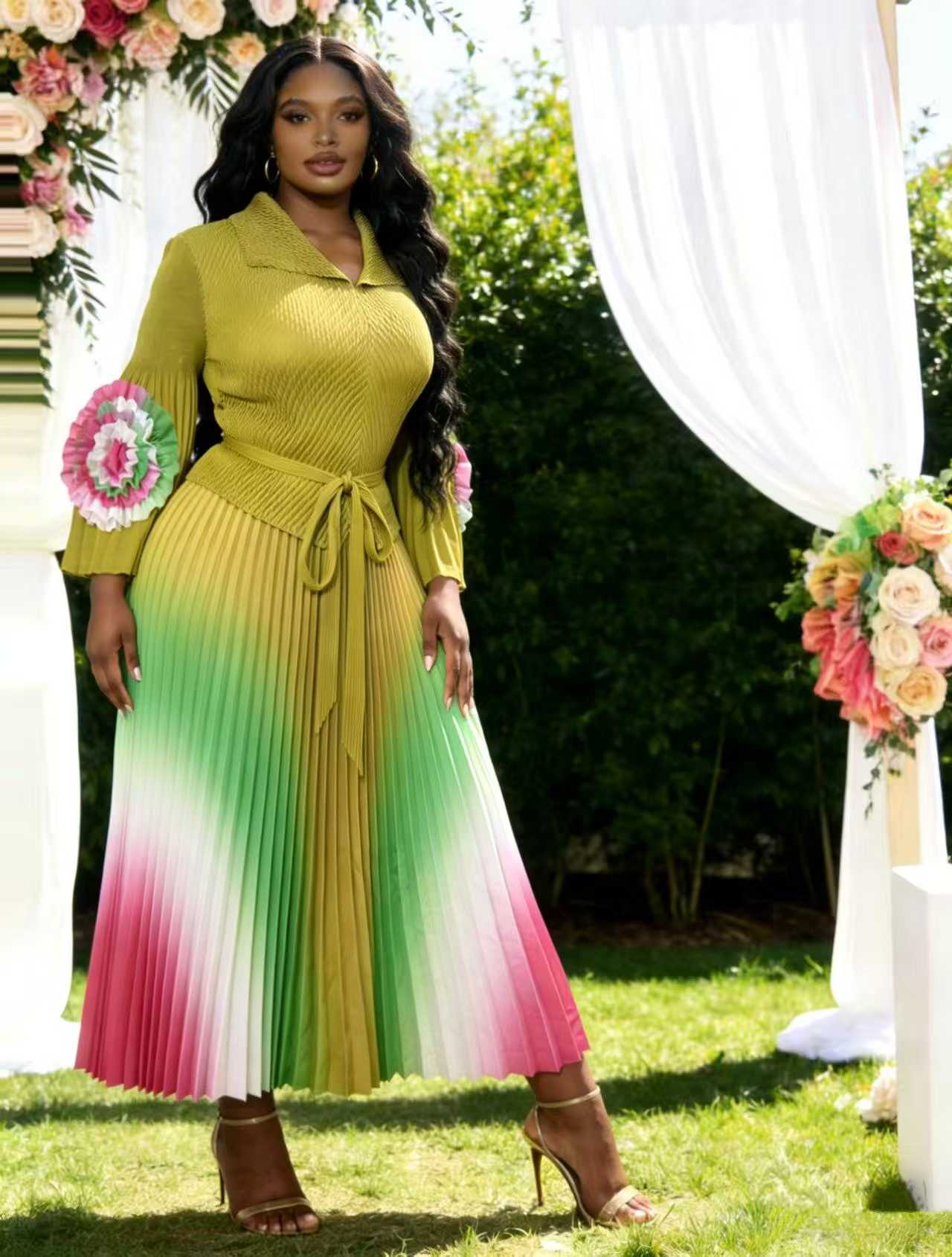👗 Elegant Pleated Gradient Midi Dress