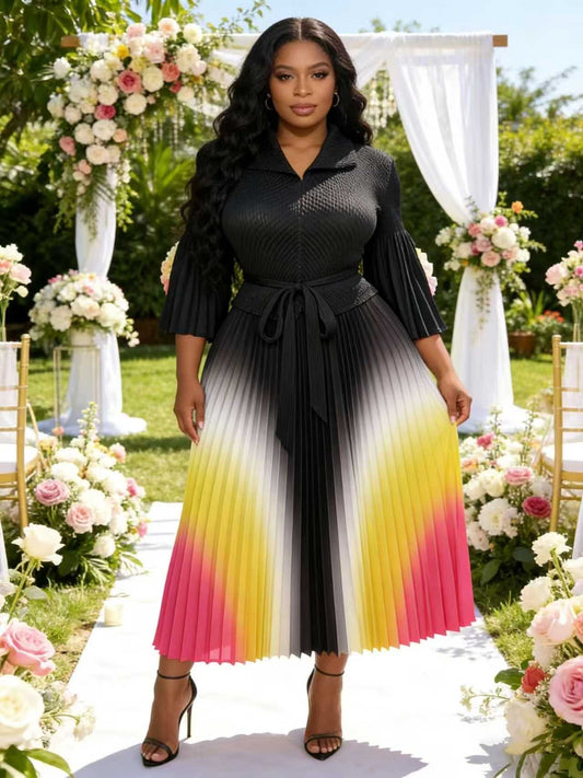 👗 Elegant Pleated Gradient Midi Dress