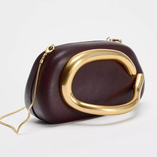 Sculptural Gold Accent Mini Shoulder Bag
