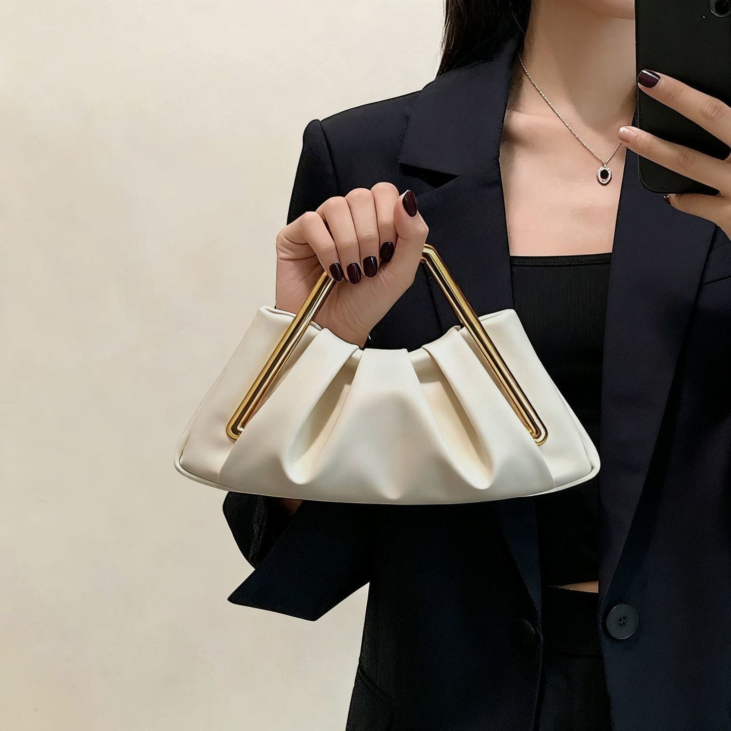 Luxury Pleated Handle Handbag